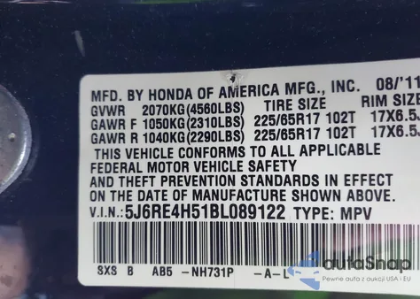 2011 Honda Cr-V Ex from USA, damaged, VIN 5J6RE4H51BL089122